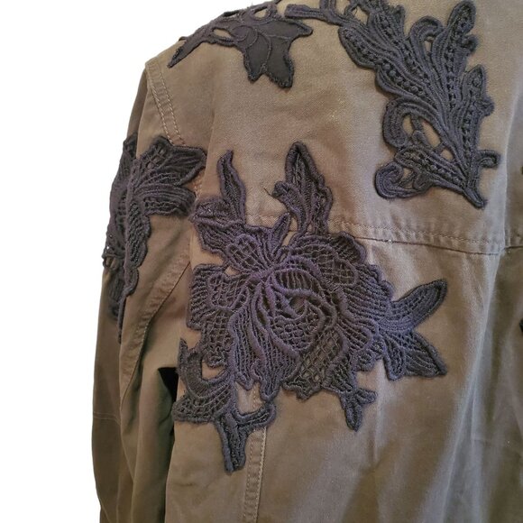 Halogen Floral Laced Embroidered Military Utility Cargo Jacket 2X Olive Green - Picture 7 of 13